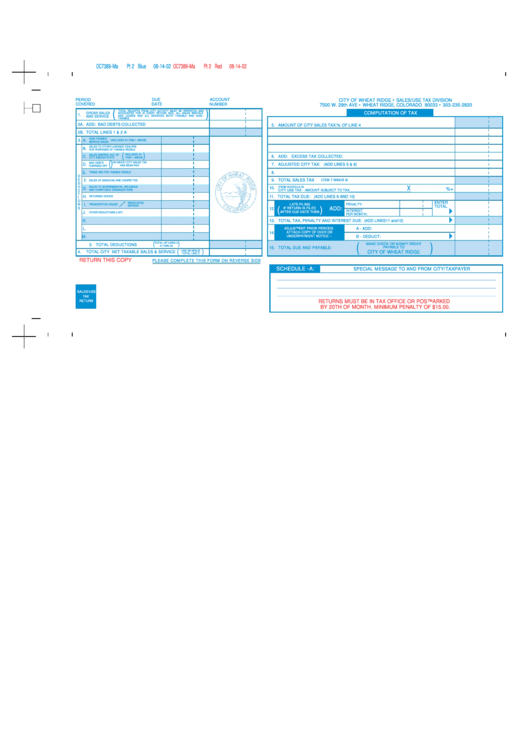 Form Oc7389-Ma - Computation Of Tax - Wheat Ridge - Colorado Printable pdf