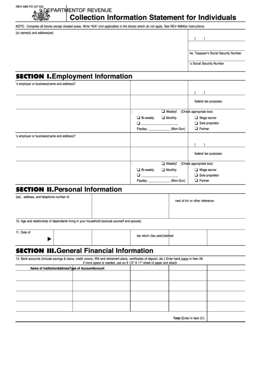 Form Rev-488 Fo - Collection Information Statement For Individuals Printable pdf