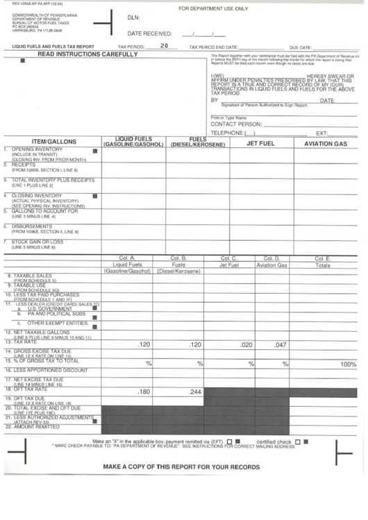 Liquid Fuels And Fuels Tax Report - Department Of Revenue Printable pdf