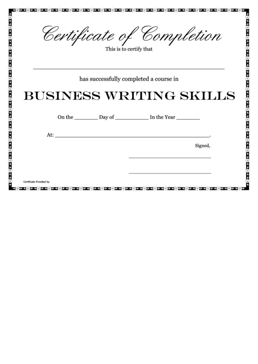 Business Writing Skills Course Certificate Of Completion Template