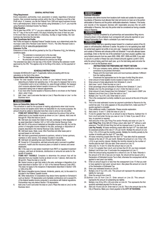 Instruction For City Of Tavenna Individual Income Tax Return Printable pdf