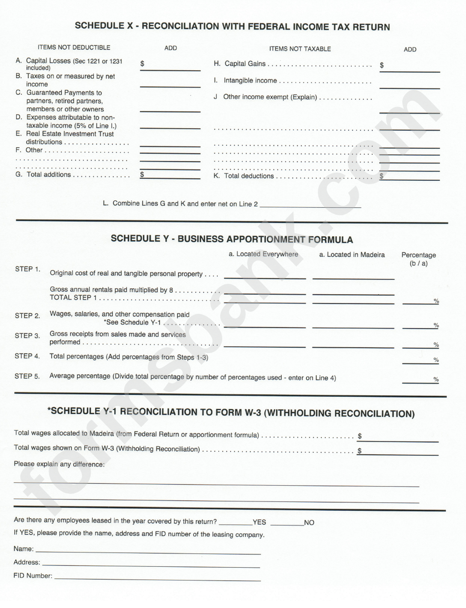 Form Fr 1089 - Business Income Tax Return - Madeira