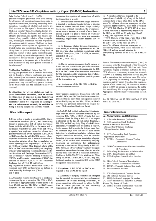 Suspicious Activity Report (Saf-Sf) Instructions Printable pdf