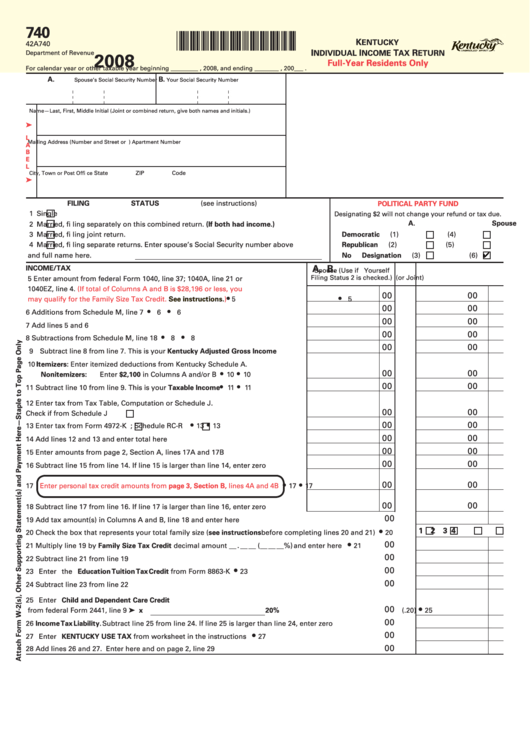 Ky 740 Fillable Form - Printable Forms Free Online