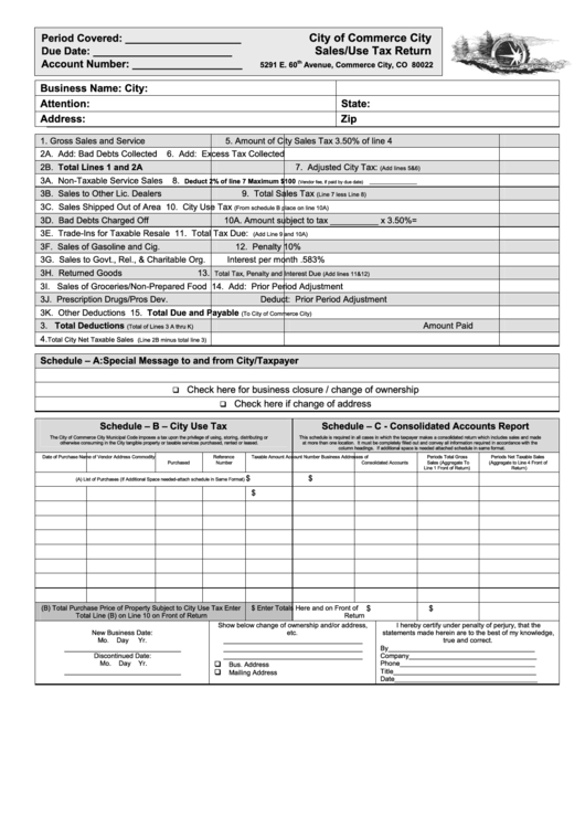 City Of Commerce City Sales/use Tax Return Printable pdf