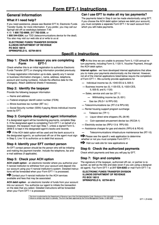 Form Eft-1 Instructions - 2009 Printable pdf