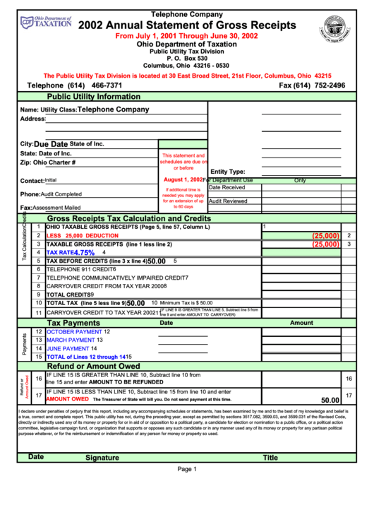 monthly gross receipts template