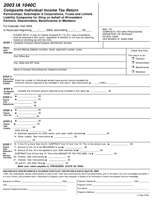 Form Ia 1040c - Composite Individual Income Tax Return - 2003 Printable pdf