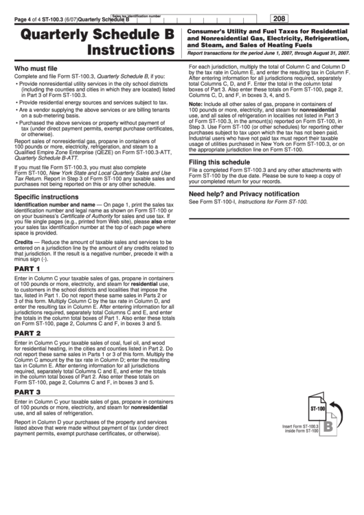 Form St-100.3 Instructions - Quarterly Schedule B Printable pdf