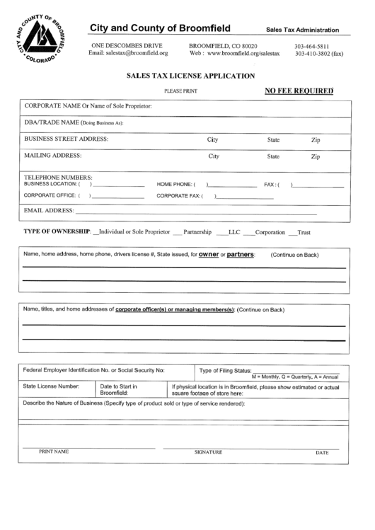Sales Tax License Application City And County Of Broomfield printable