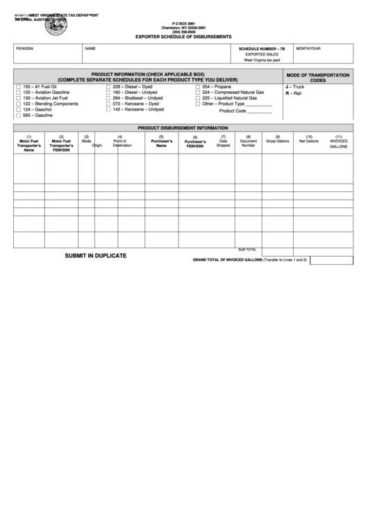 Form Wv/mft-511b - Exporter Schedule Of Disbursements - 2003 Printable pdf