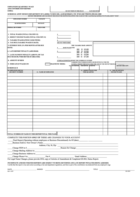Form Es903a - Employer's Quarterly Wage And Contribution Report - 2005
