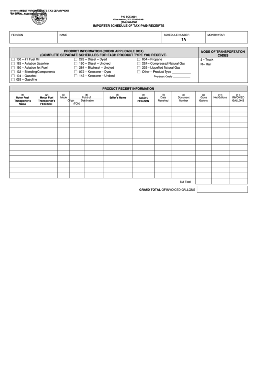 Form Wv/mft-508a - Importer Schedule Of Tax-Paid Receipts Printable pdf