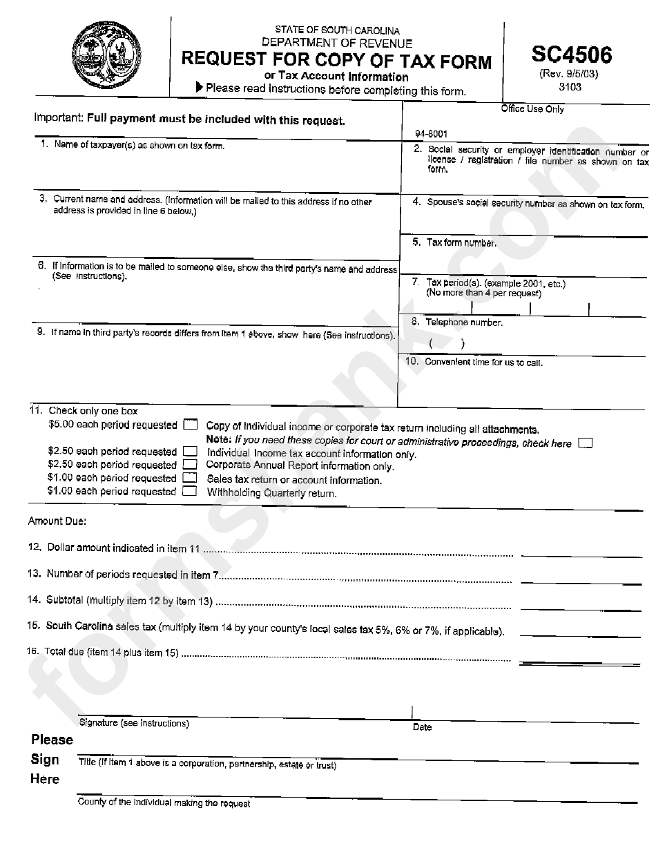 Form Sc4506 - Request Of Copy Of Tax Form Or Tax Account Information