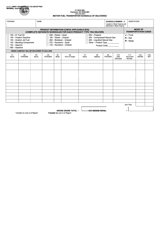 Form Wv/mft-507 C - Motor Fuel Transporter Schedule Of Deliveries - Schedule Number 3 Printable pdf