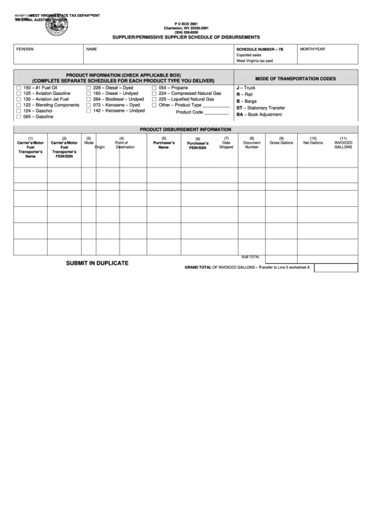 Form Wv/mft-504i - Supplier/permissive Supplier Schedule Of Disbursements - 2003 Printable pdf