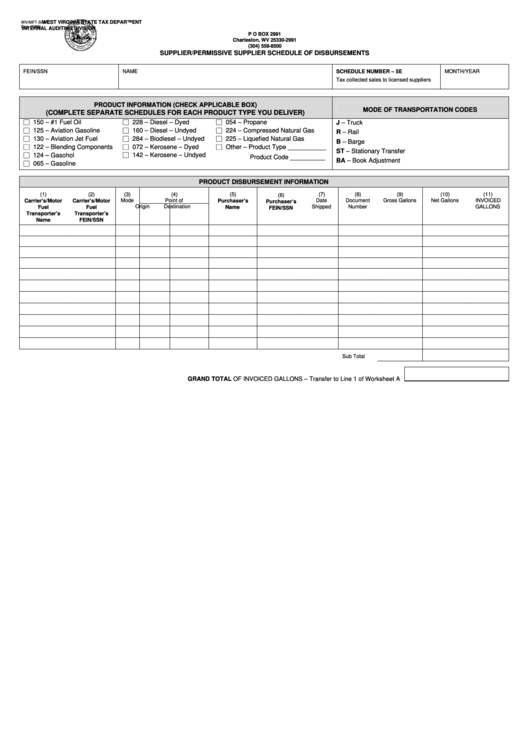 Form Wv/mft-504e - Supplier/permissive Supplier Schedule Of Disbursements - 2003 Printable pdf