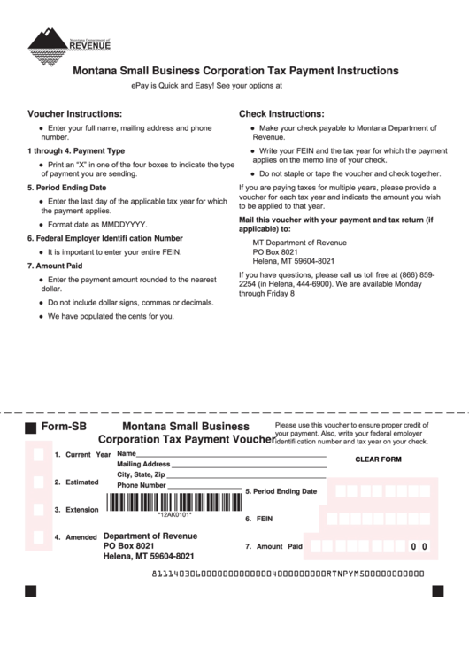 Fillable Form-Sb - Montana Small Business Corporation Tax Payment ...