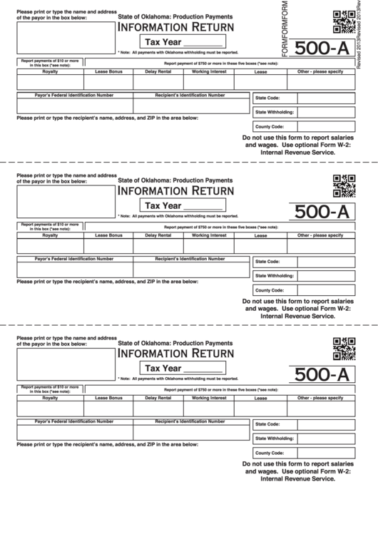Fillable Form 500-A - Oklahoma Information Return Printable pdf