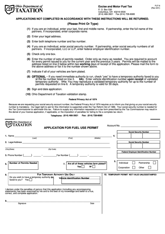 Form Fut-6 - Excise And Motor Fuel Tax Printable pdf