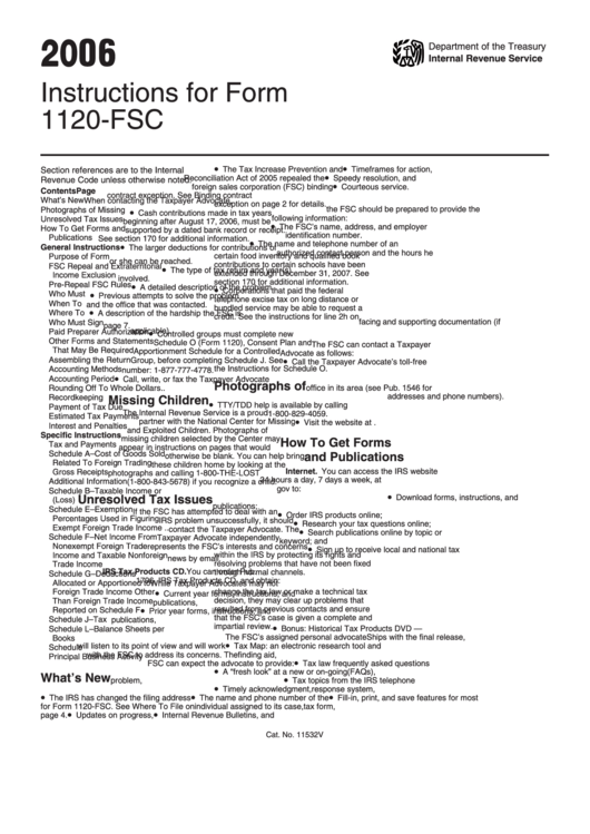 Instructions For Form 1120-Fsc - 2006 Printable pdf