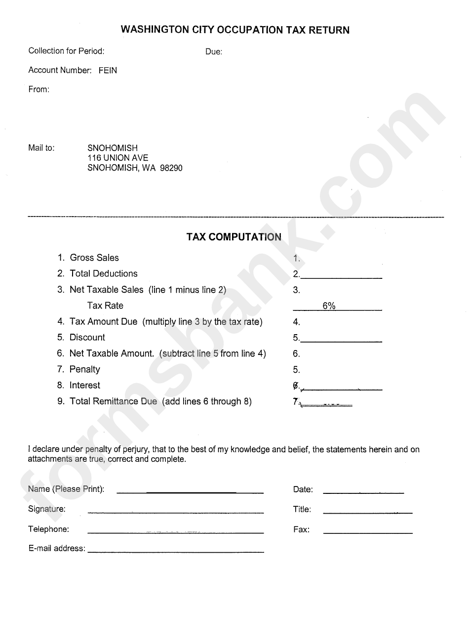 Washington City Occupation Tax Return Form