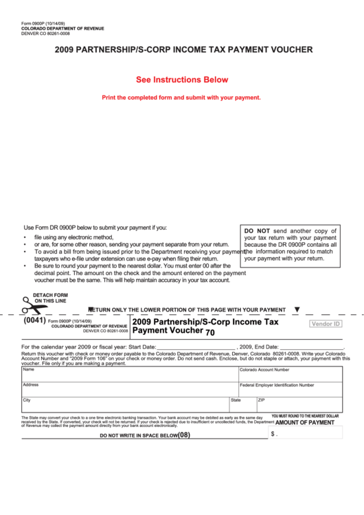 Form 0900p - Partnership/s-Corp Income Tax Payment Voucher - 2009 Printable pdf
