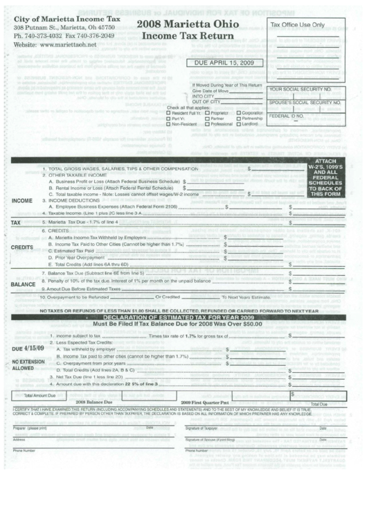 Income Tax Return Form - City Of Marietta - 2008 Printable pdf