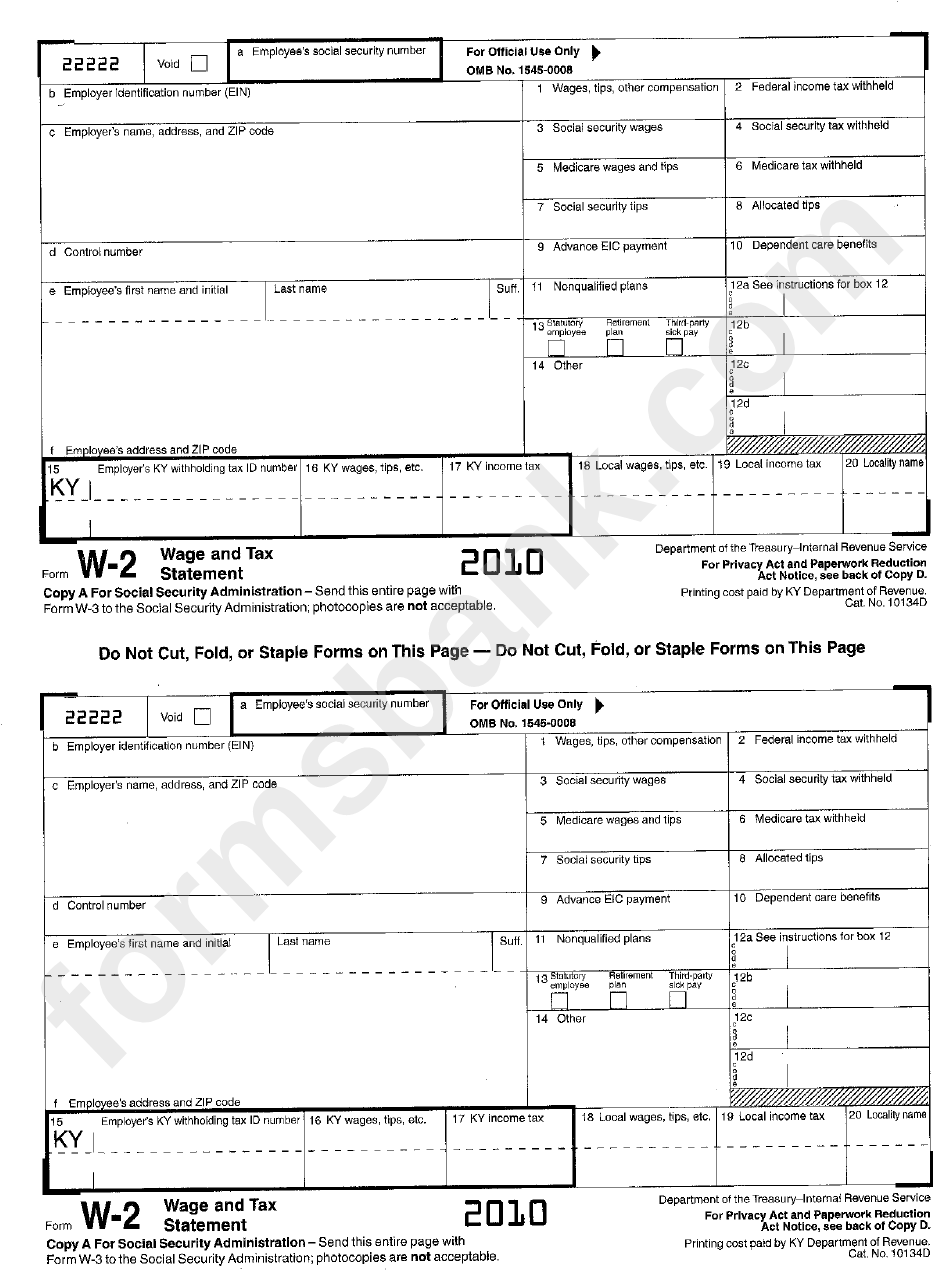 Form W-2 - Wage And Tax Statement - Kentucky Department Of Revenue