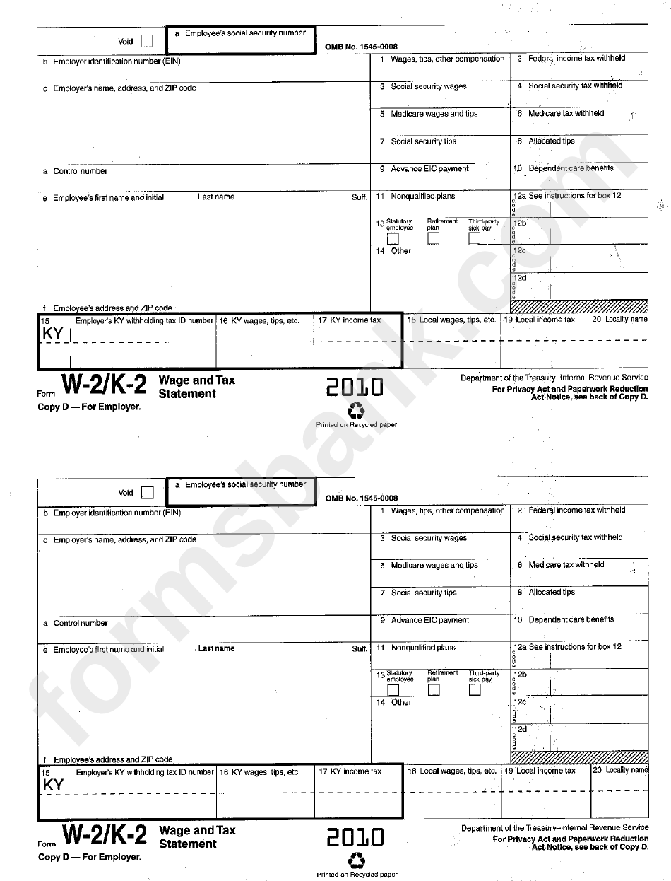 Form W-2 - Wage And Tax Statement - Kentucky Department Of Revenue
