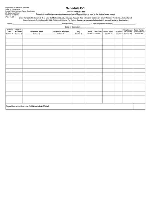 Schedule C-1 - Tobacco Products Tax - Record Of Snuff Tobacco Products Exported Out Of Connecticut Or Sold To The Federal Government Printable pdf