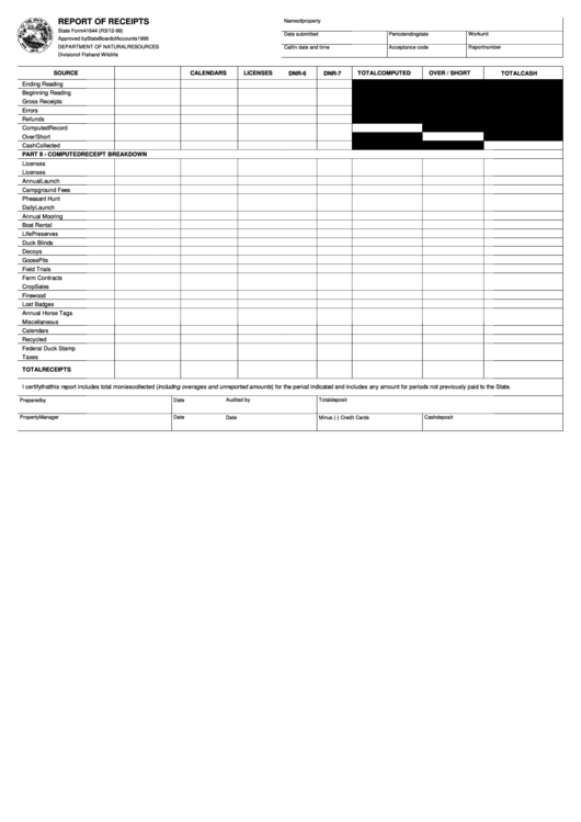 Fillable State Form 41644 - Report Of Receipts Printable pdf