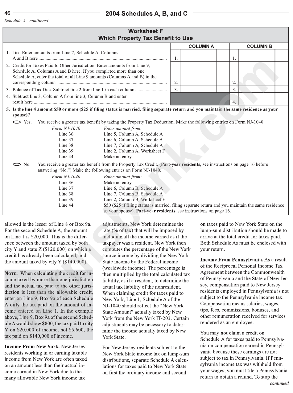 2004 Form Nj-1040 Line-By-Line Instructions - New Jersey