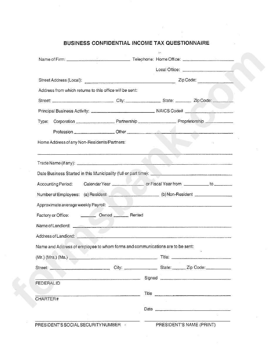Business Tax Return Form - City Of Forest Park Income Tax Division - 2010