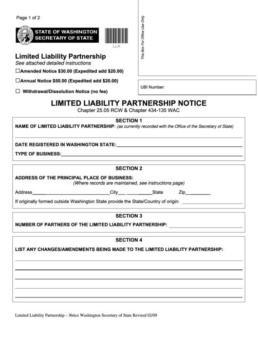 Fillable Limited Liability Partnership Notice Form Printable pdf
