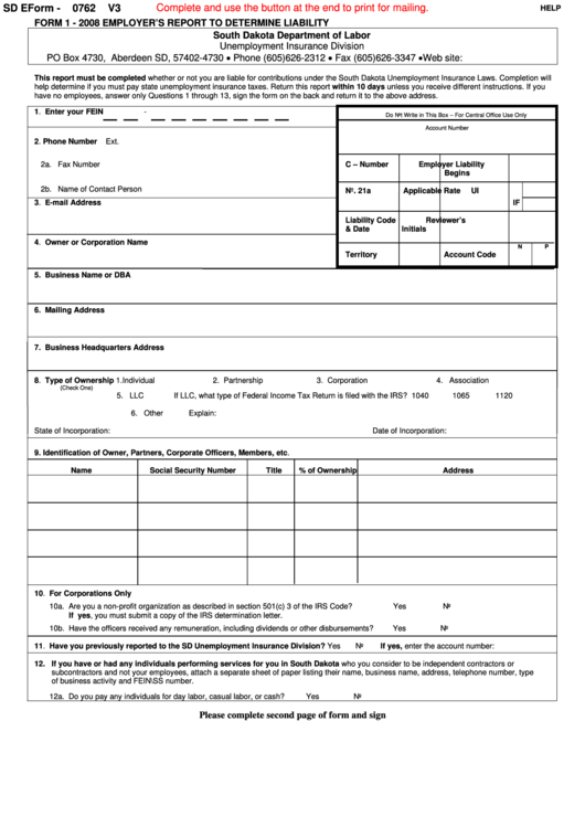 Fillable Form 1 - Employeer