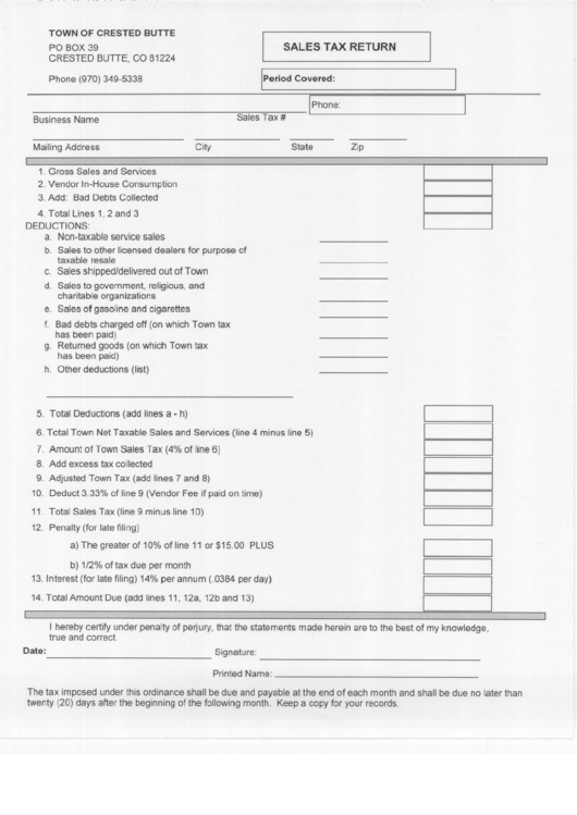 Sales Tax Return Printable pdf