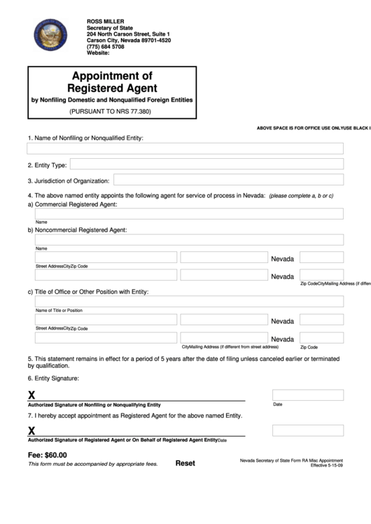 Fillable Appointment Of Registered Agent Form 2009 Printable pdf