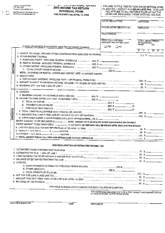 Income Tax Return Individual Form 2004 Printable pdf