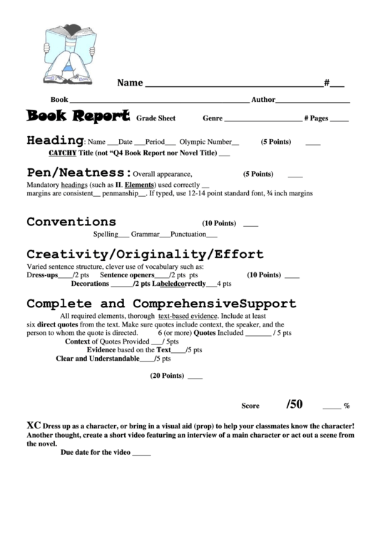 Book Report Grade Sheet Printable pdf