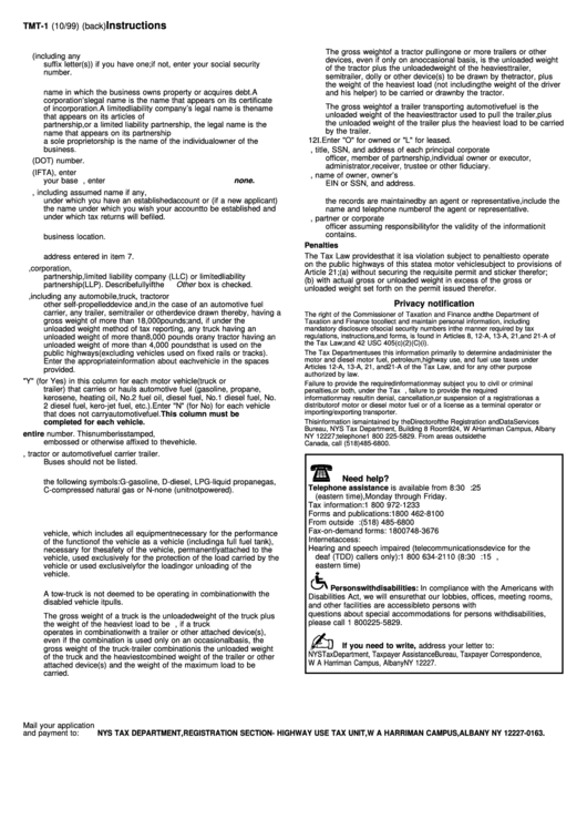 Instructions For Form Tmt-1 Printable pdf