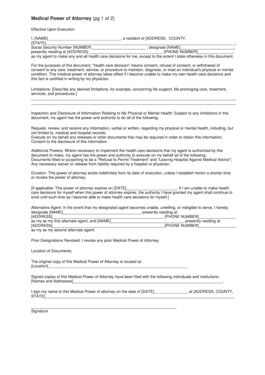 Medical Power Of Attorney Form Printable pdf