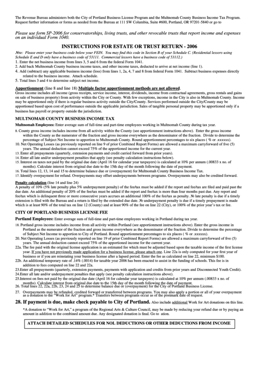 Instructions For Estate Or Trust Return - 2006 Printable pdf