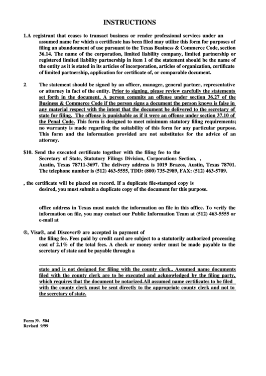 Instructions For Form 504 Printable Pdf Download