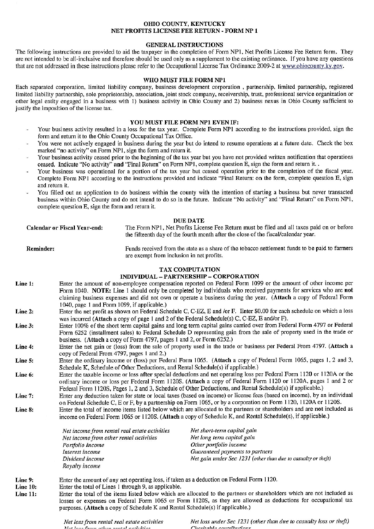 Instructions For Net Profits License Fee Return Form Np 1 December 2009 Printable pdf