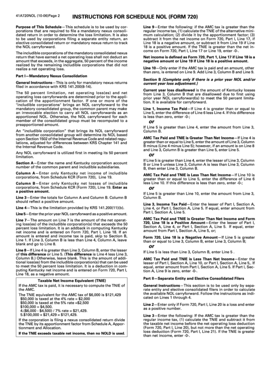 Instructions For Shedule Nol (Form 720) - Mandatory Nexus Consolidation - 2006 Printable pdf