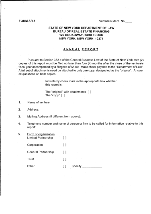 Form Ar-1 - Annual Report Printable pdf