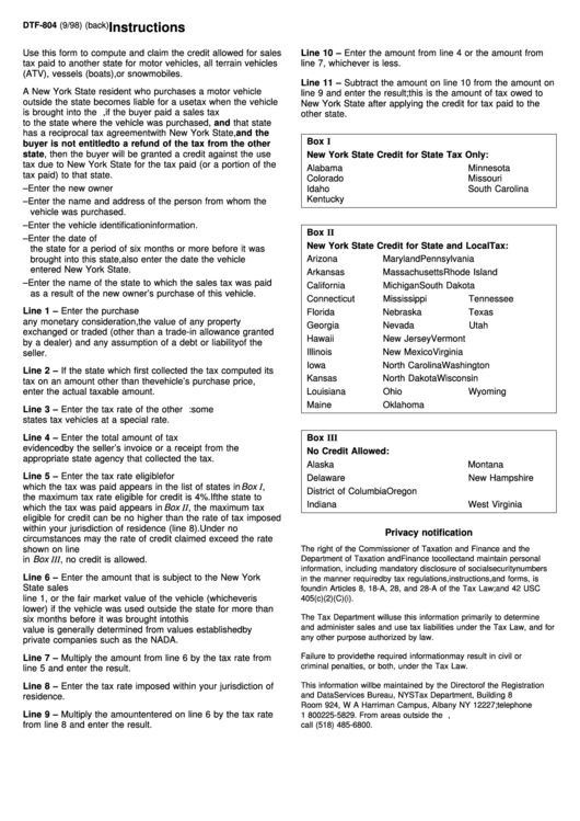 Instructions For Form Dtf-804 Printable pdf