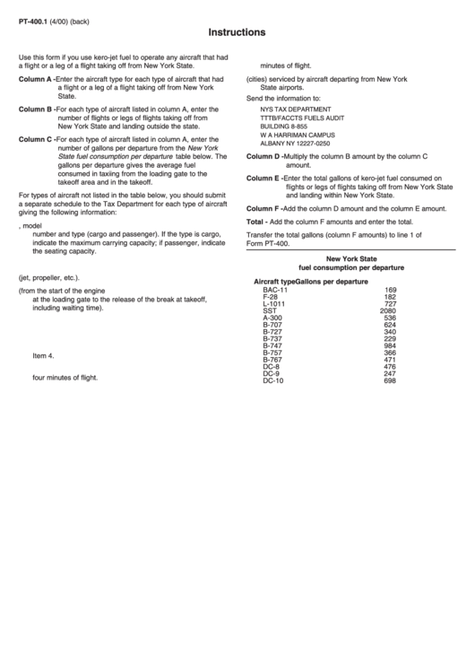 Instructions For Form Pt-400.1 Printable pdf
