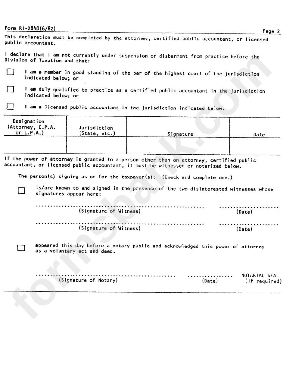 Form Ri-2848 - Power Of Attorney
